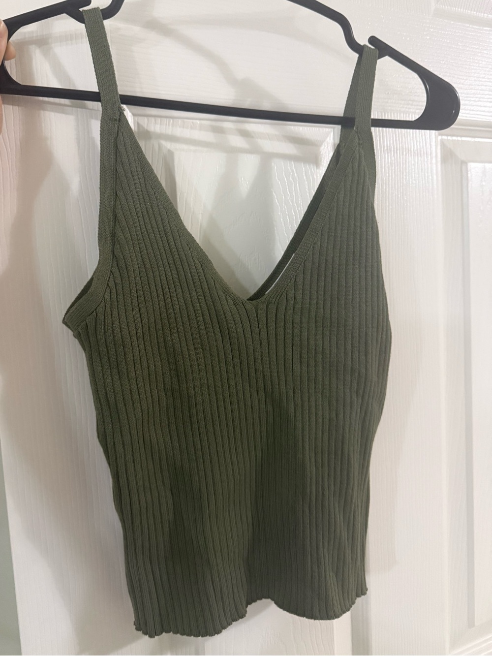 Ribbed V-Neck Olive Tank Top